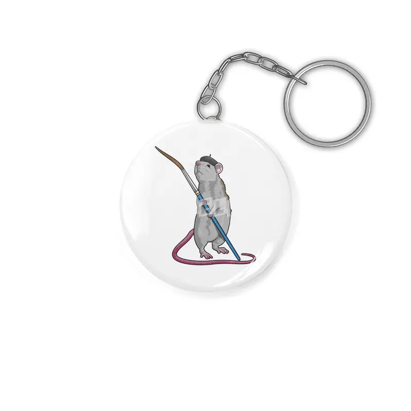 Rat as Painter with Paint brush Anahtarlık