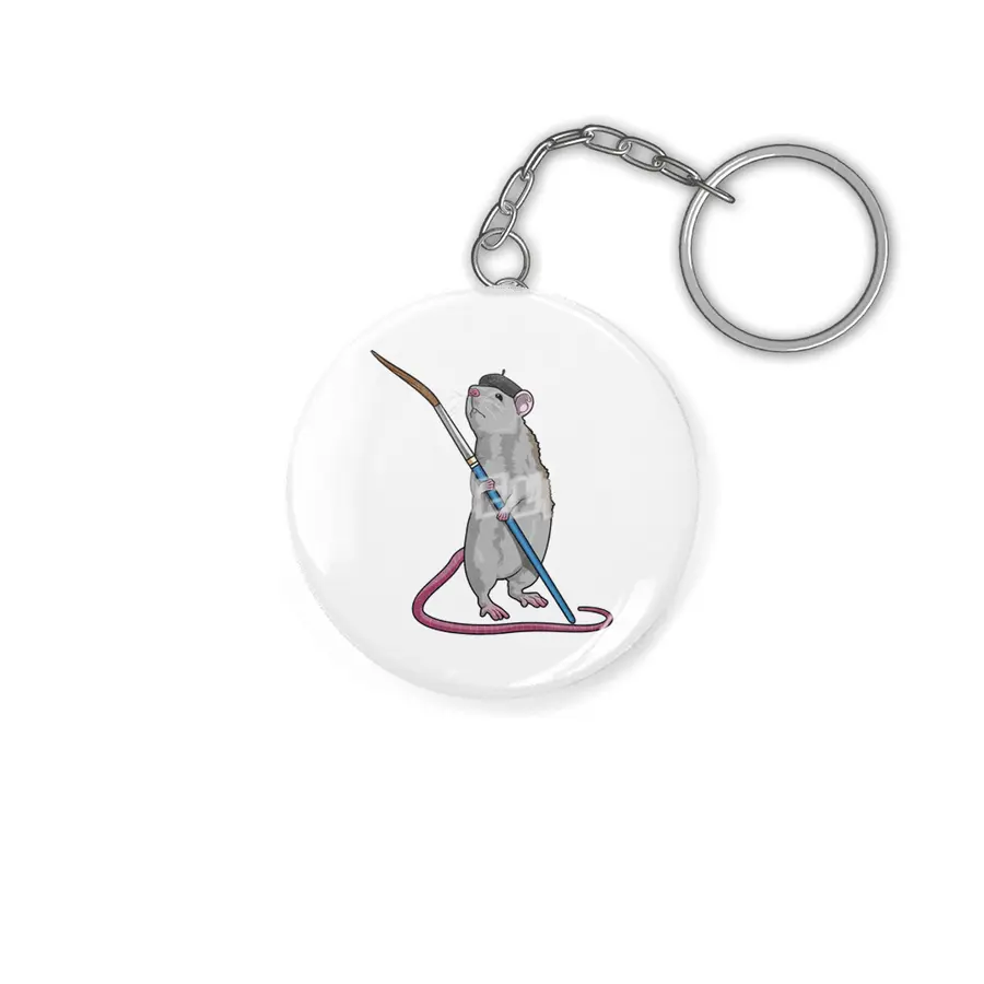 Rat as Painter with Paint brush Anahtarlık