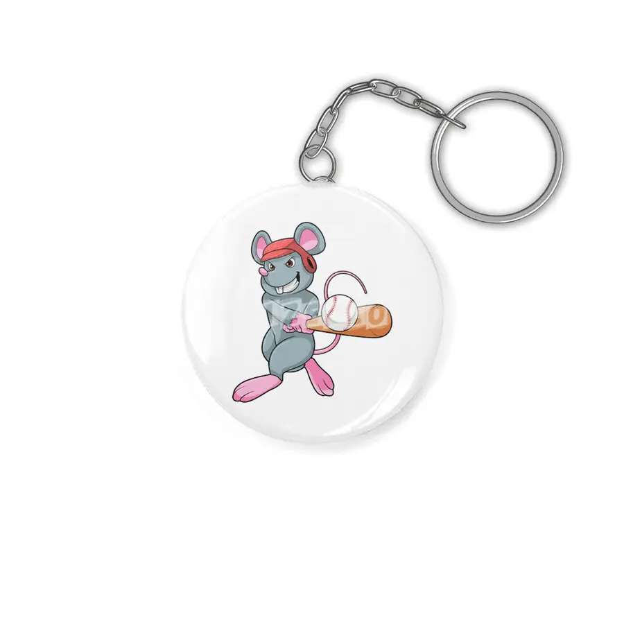 Rat at Baseball with Baseball bat & Helmet Anahtarlık