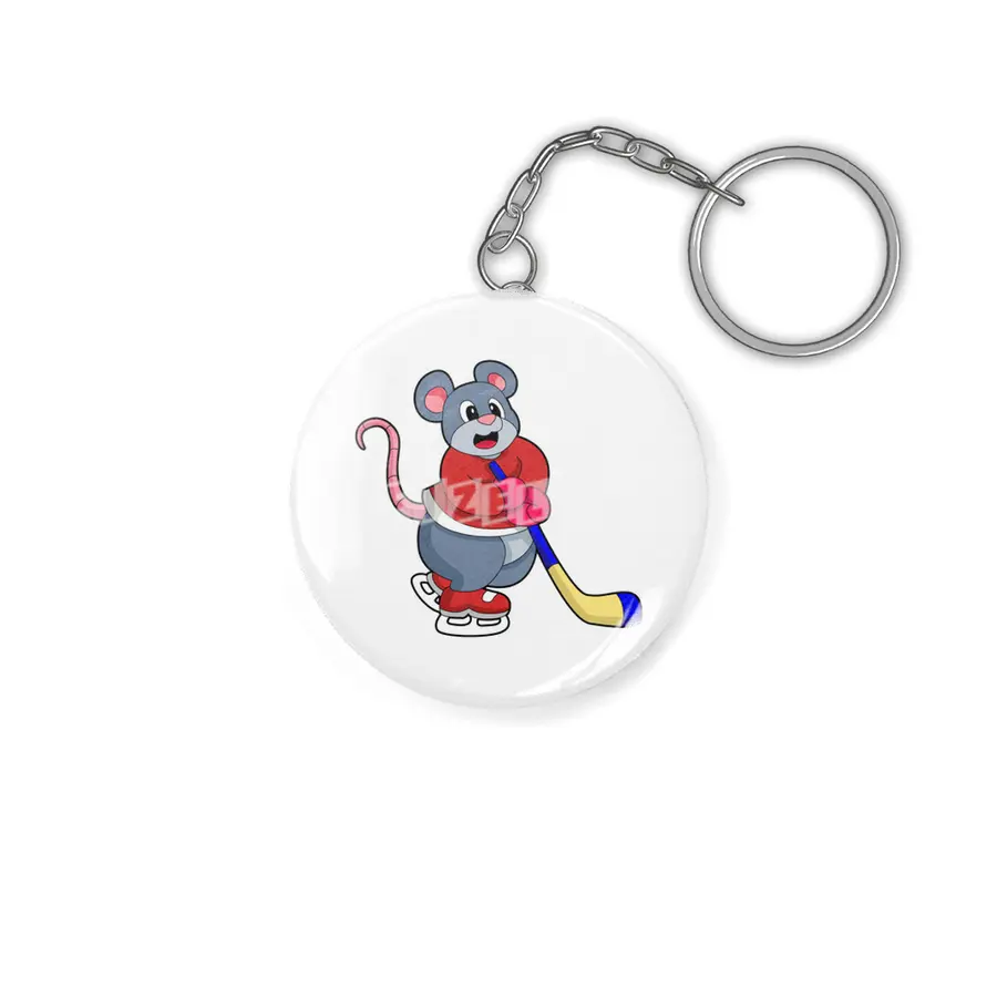 Rat at Ice hockey with Ice hockey stick Anahtarlık