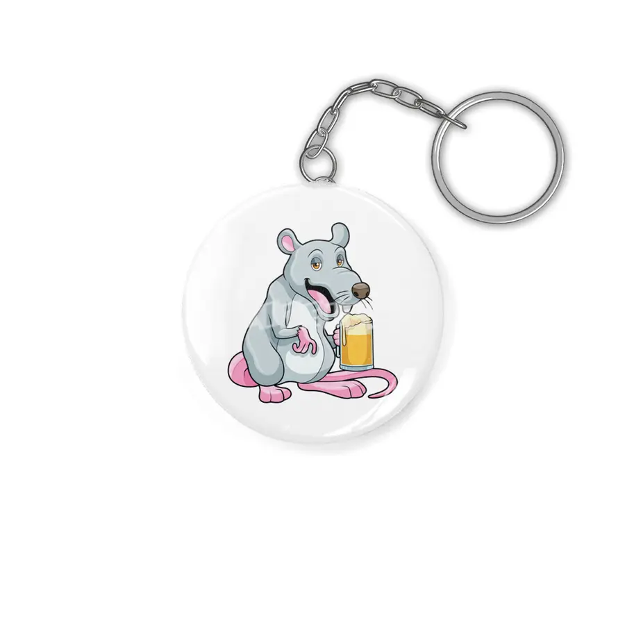 Rat with Glass of Beer Anahtarlık