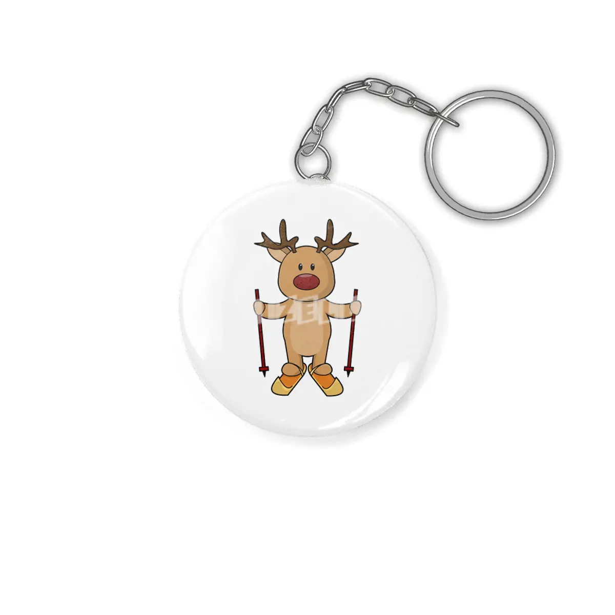 Reindeer as Skier with Skis and Ski poles Anahtarlık