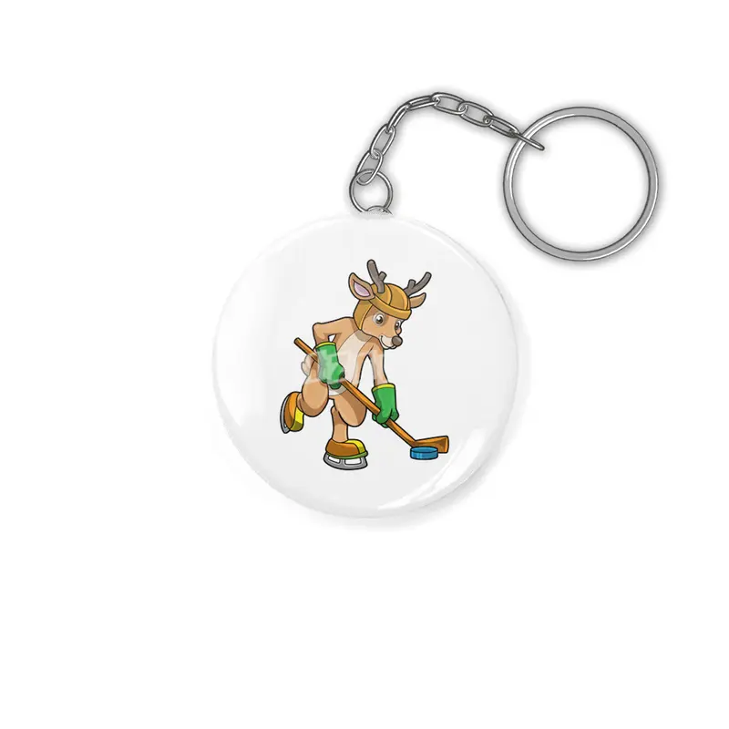 Reindeer at Ice hockey with Ice hockey stick Anahtarlık