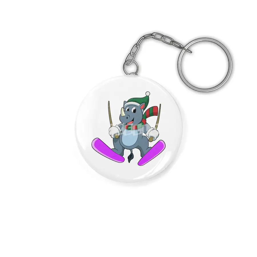 Rhino as Ski jumper with Skis & Scarf Anahtarlık
