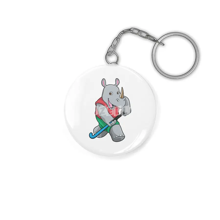 Rhino at Hockey with Hockey bat Anahtarlık