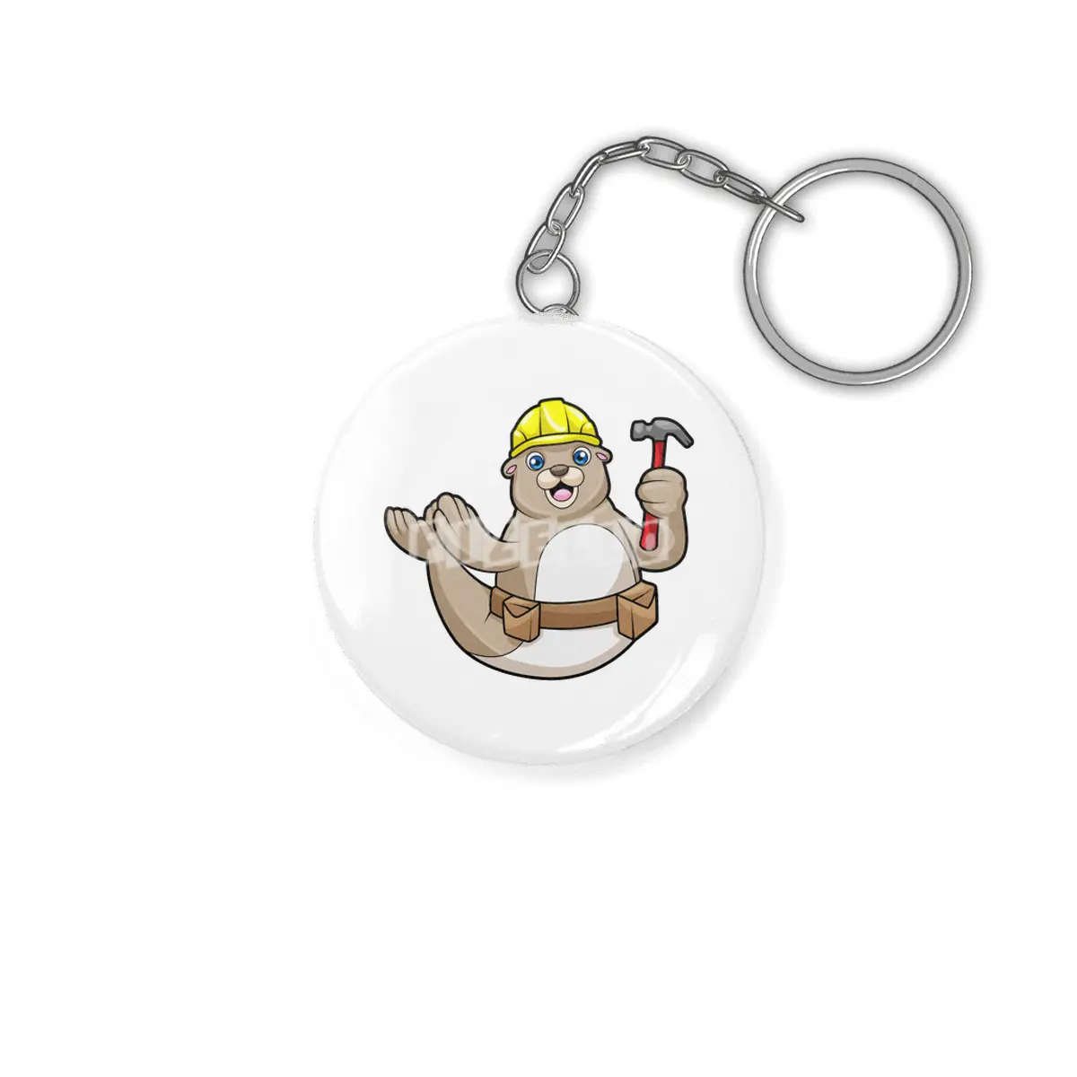 Seal as Carpenter with Hammer & Hat Anahtarlık