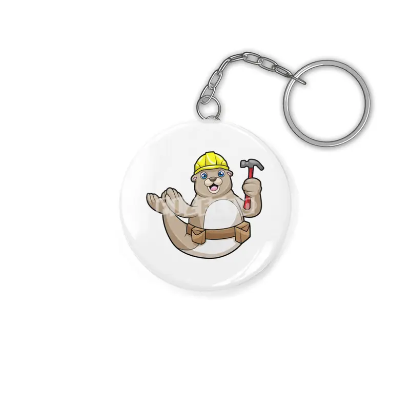 Seal as Carpenter with Hammer & Hat Anahtarlık