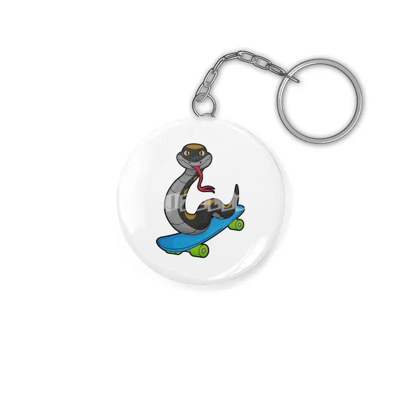 Snake as Skater with Skateboard Anahtarlık