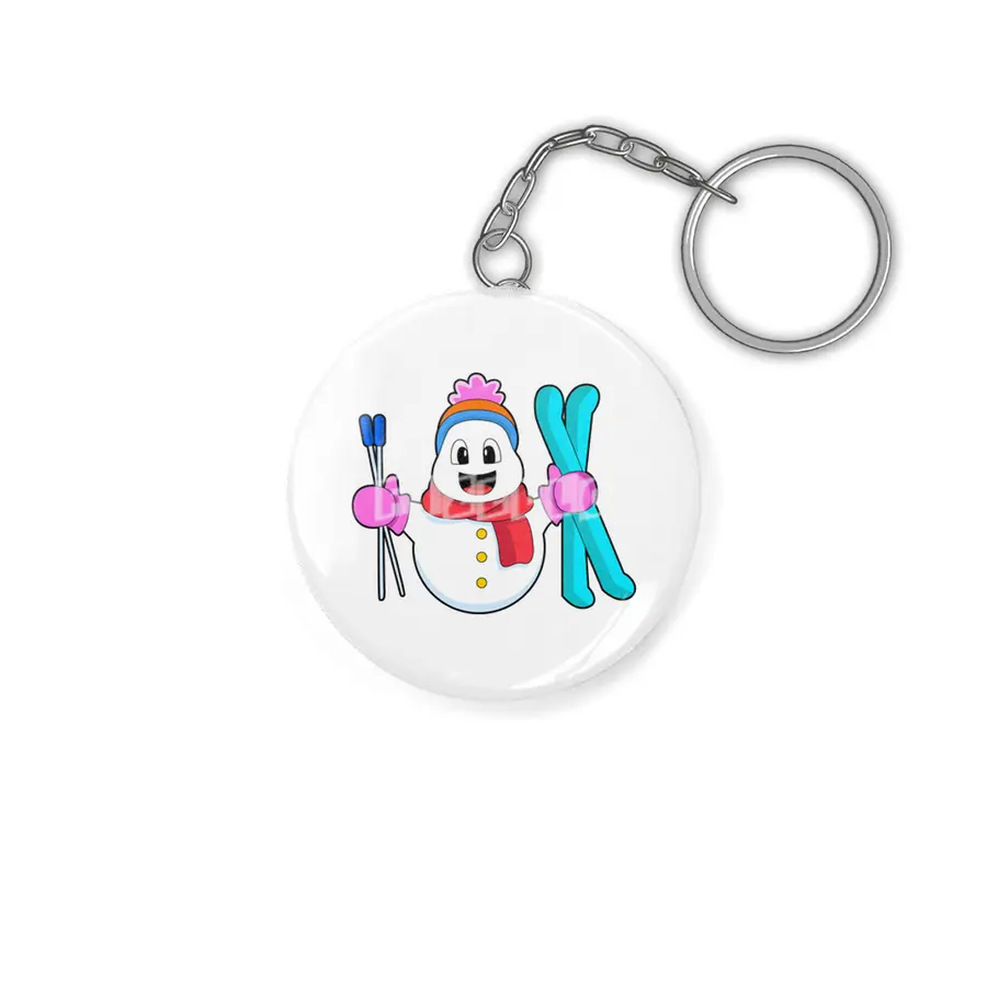 Snowman as Skier with Ski Anahtarlık