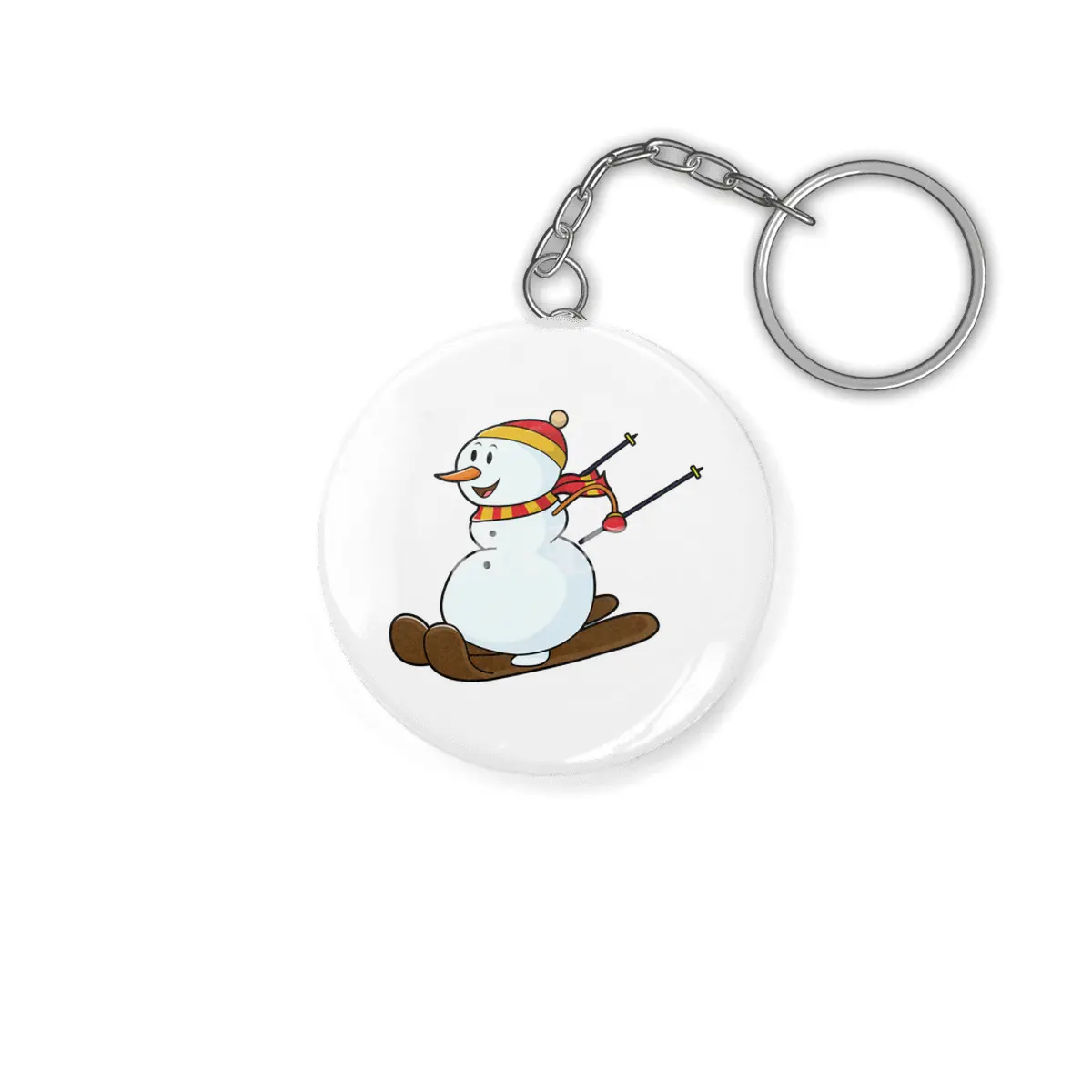 Snowman as Skier with Skis & Cap Anahtarlık