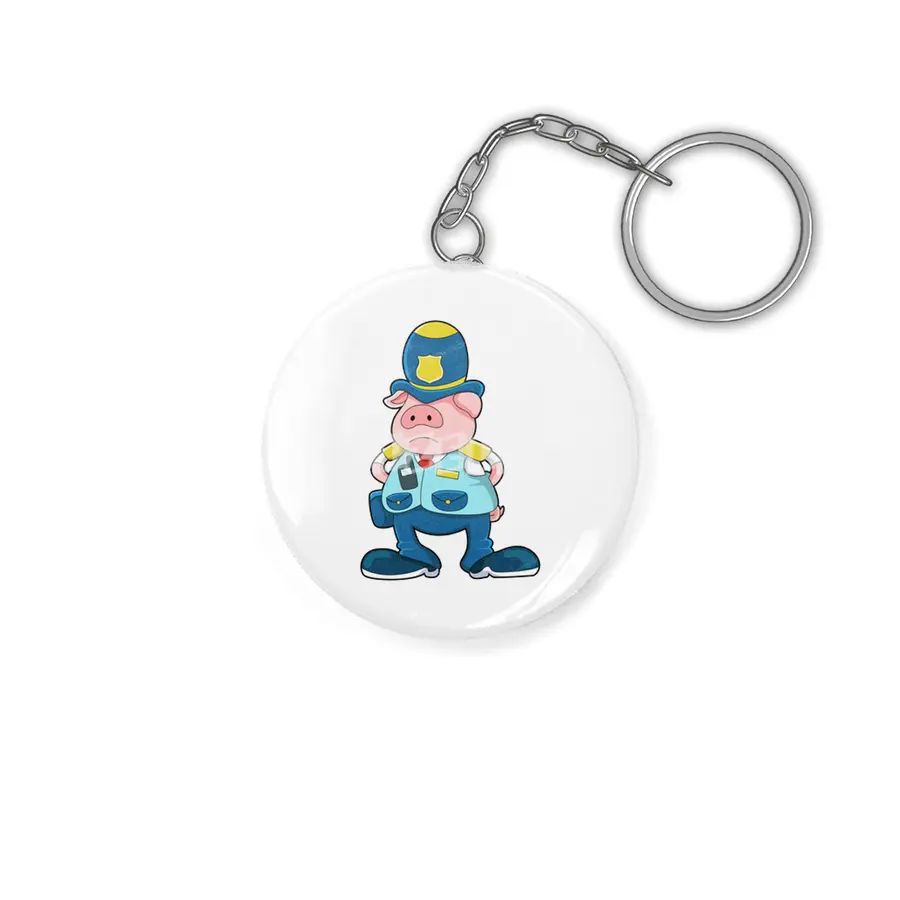 Pig as Police officer with Police Uniform & Hat Anahtarlık
