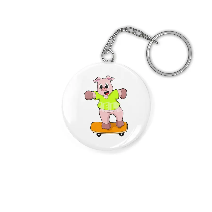 Pig as Skater on Skateboard Anahtarlık