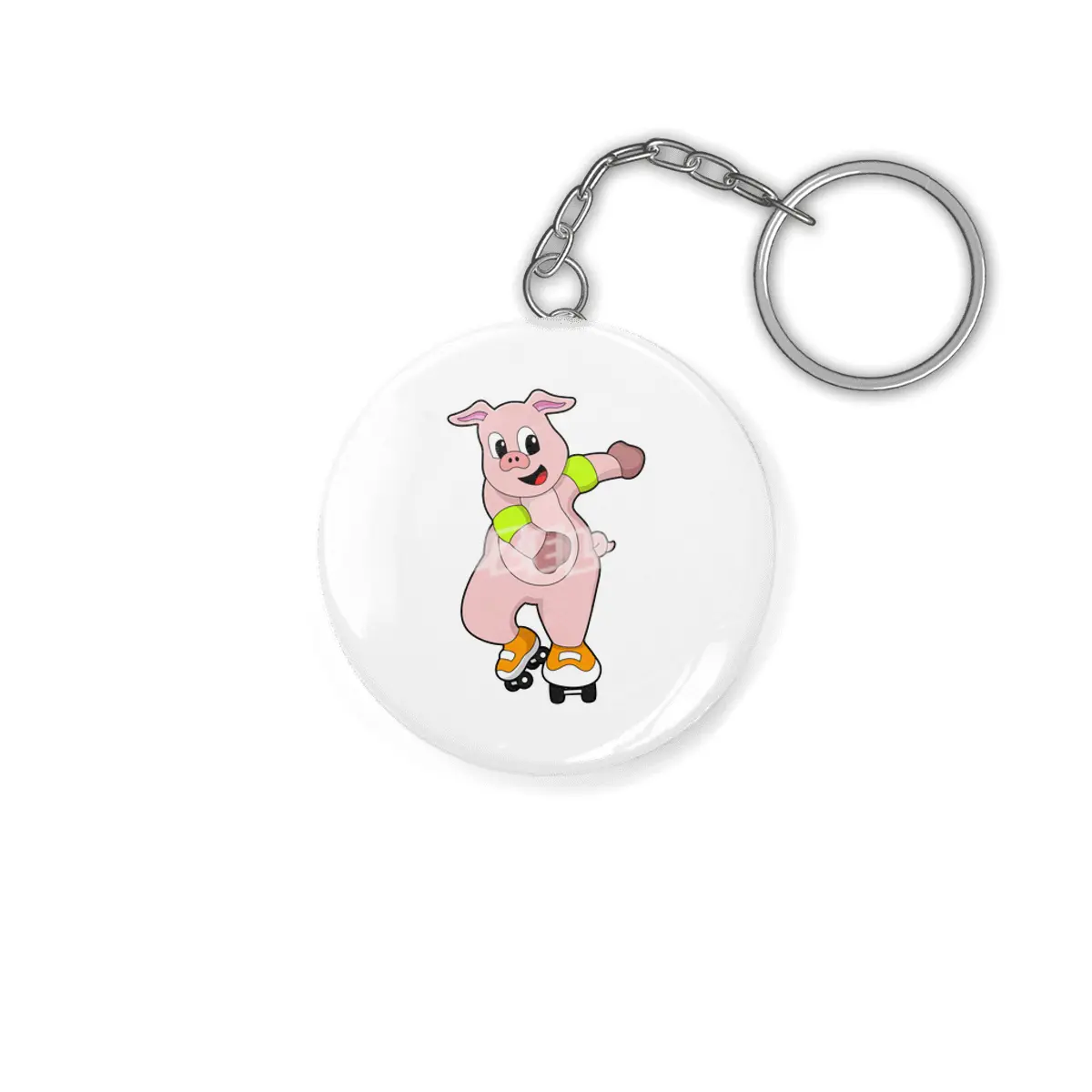 Pig as Skater with Inline skates Anahtarlık