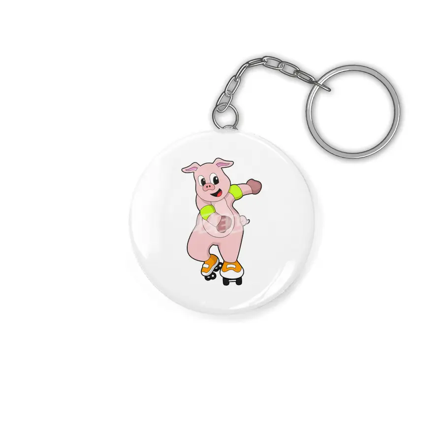 Pig as Skater with Inline skates Anahtarlık