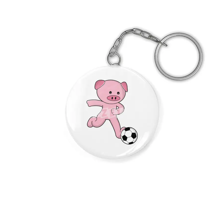 Pig as Soccer player with Soccer ball Anahtarlık