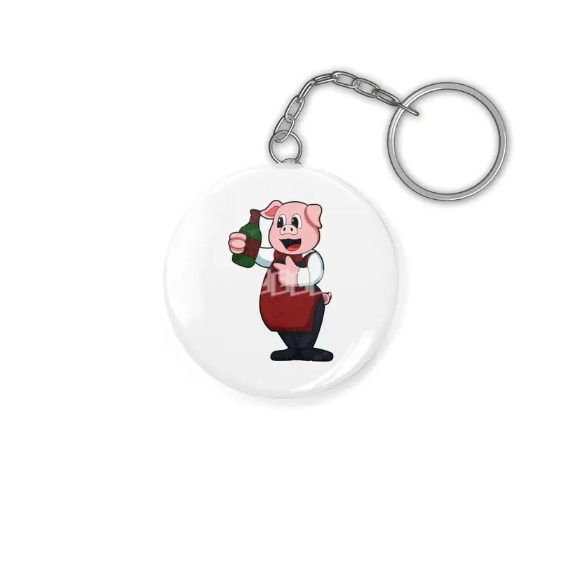 Pig as Waiter with Bottle of Red wine Anahtarlık