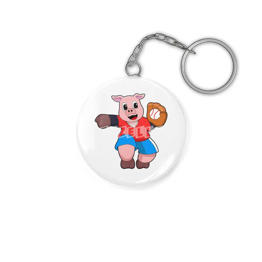 Pig at Baseball with Baseball glove Anahtarlık
