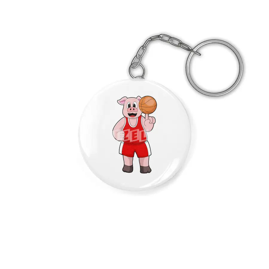 Pig at Basketball Sports Anahtarlık