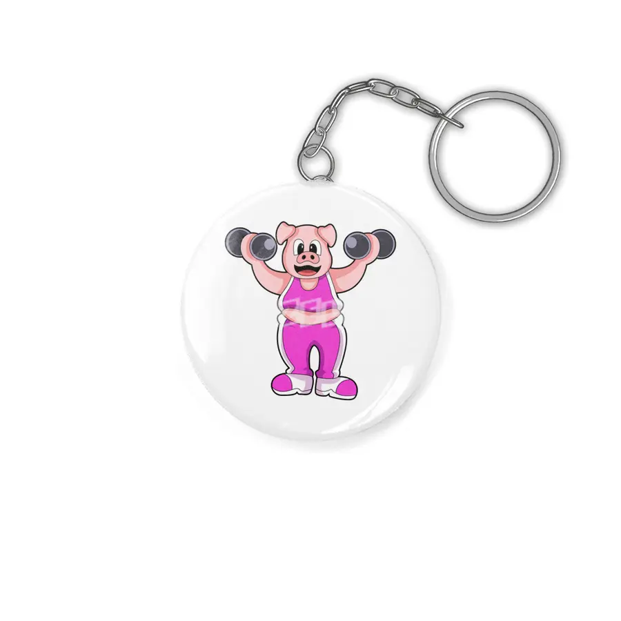 Pig at Bodybuilding with Dumbbells Anahtarlık