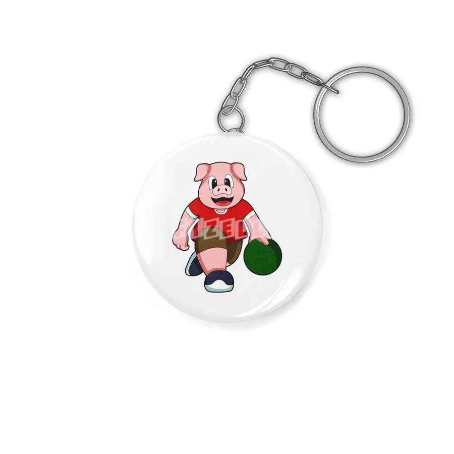 Pig at Bowling with Bowling ball Anahtarlık
