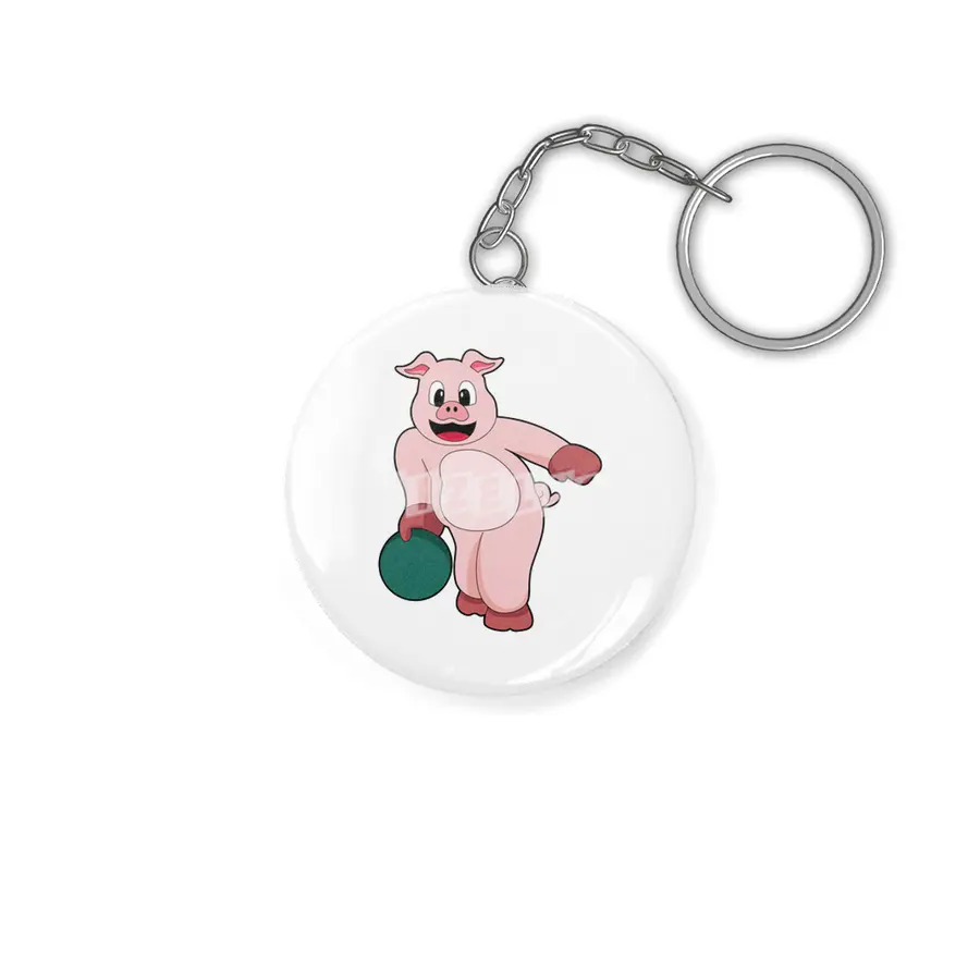 Pig at Bowling with Bowling ball Anahtarlık