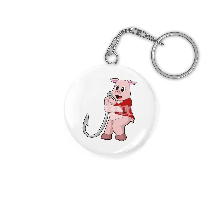 Pig at Fishing with Fish hook Anahtarlık