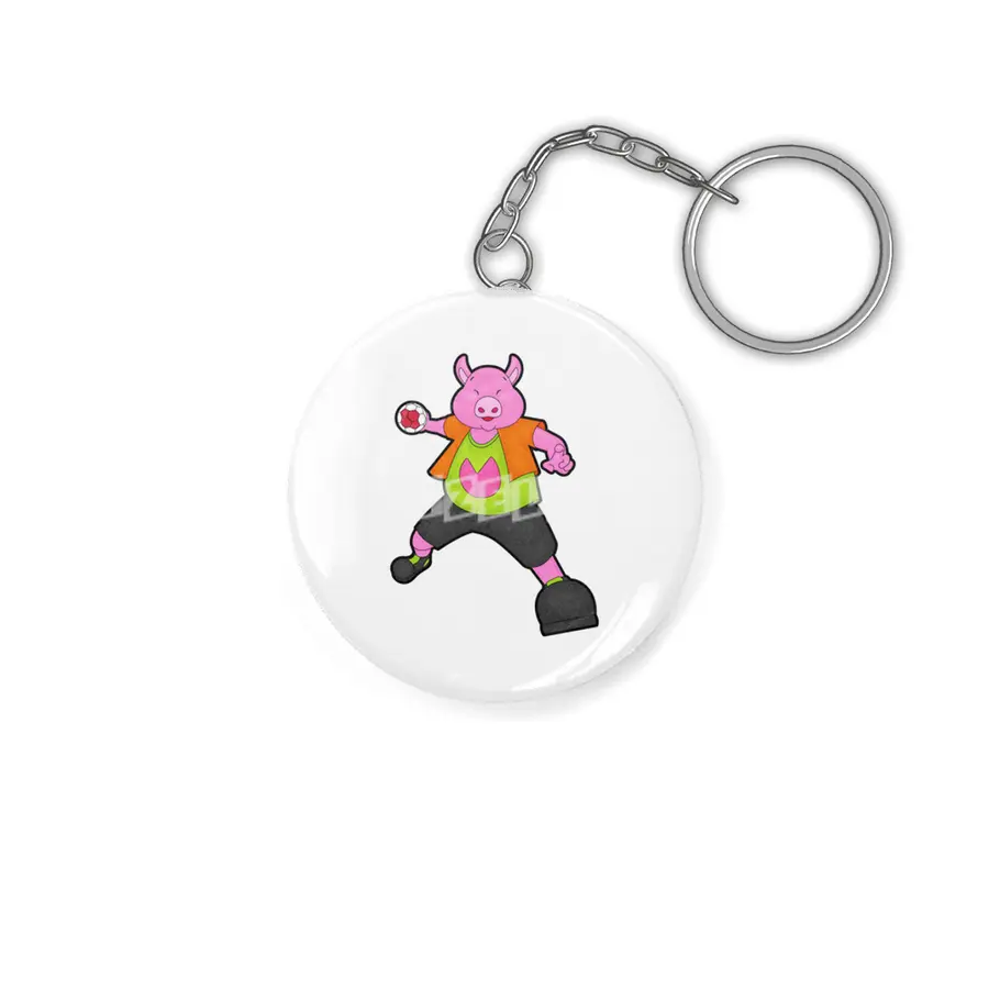 Pig at Handball player with Handball Anahtarlık