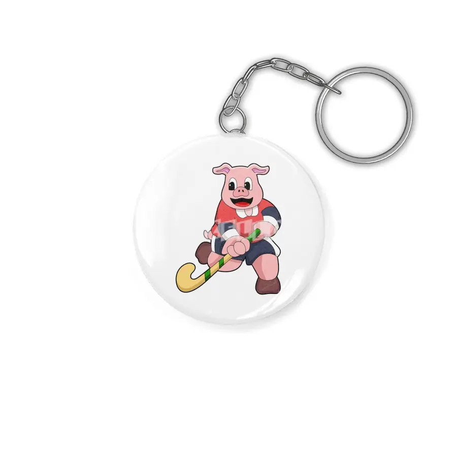 Pig at Hockey with Hockey bat Anahtarlık