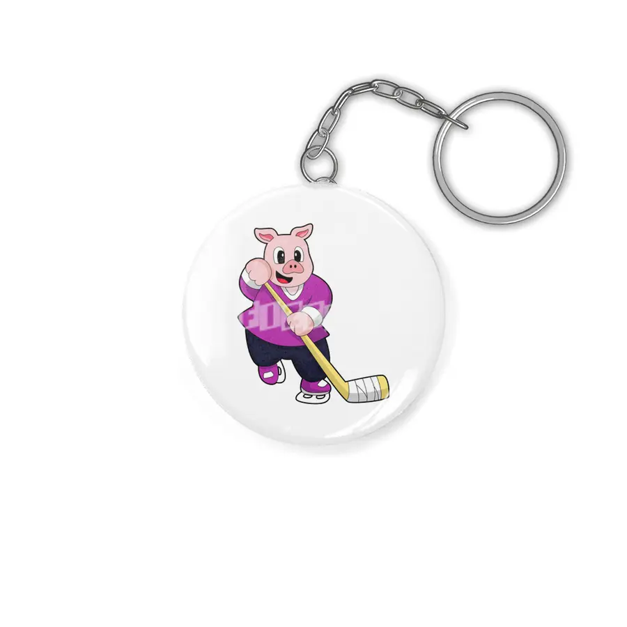 Pig at Ice hockey with Ice hockey stick Anahtarlık