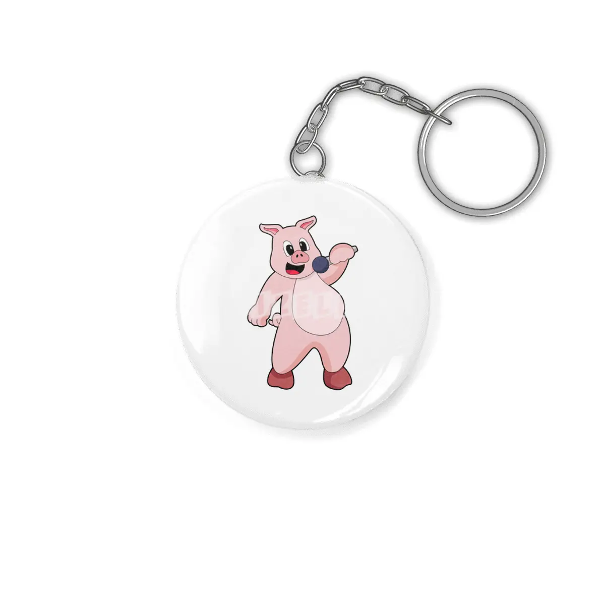Pig at Singing with Microphone Anahtarlık