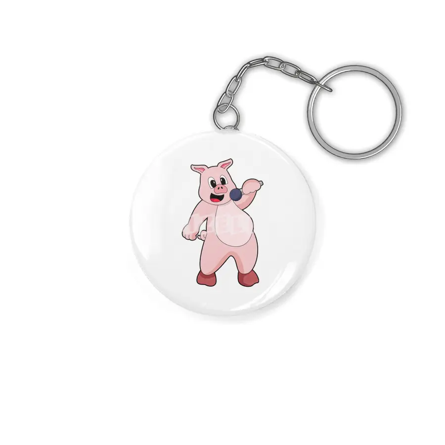 Pig at Singing with Microphone Anahtarlık
