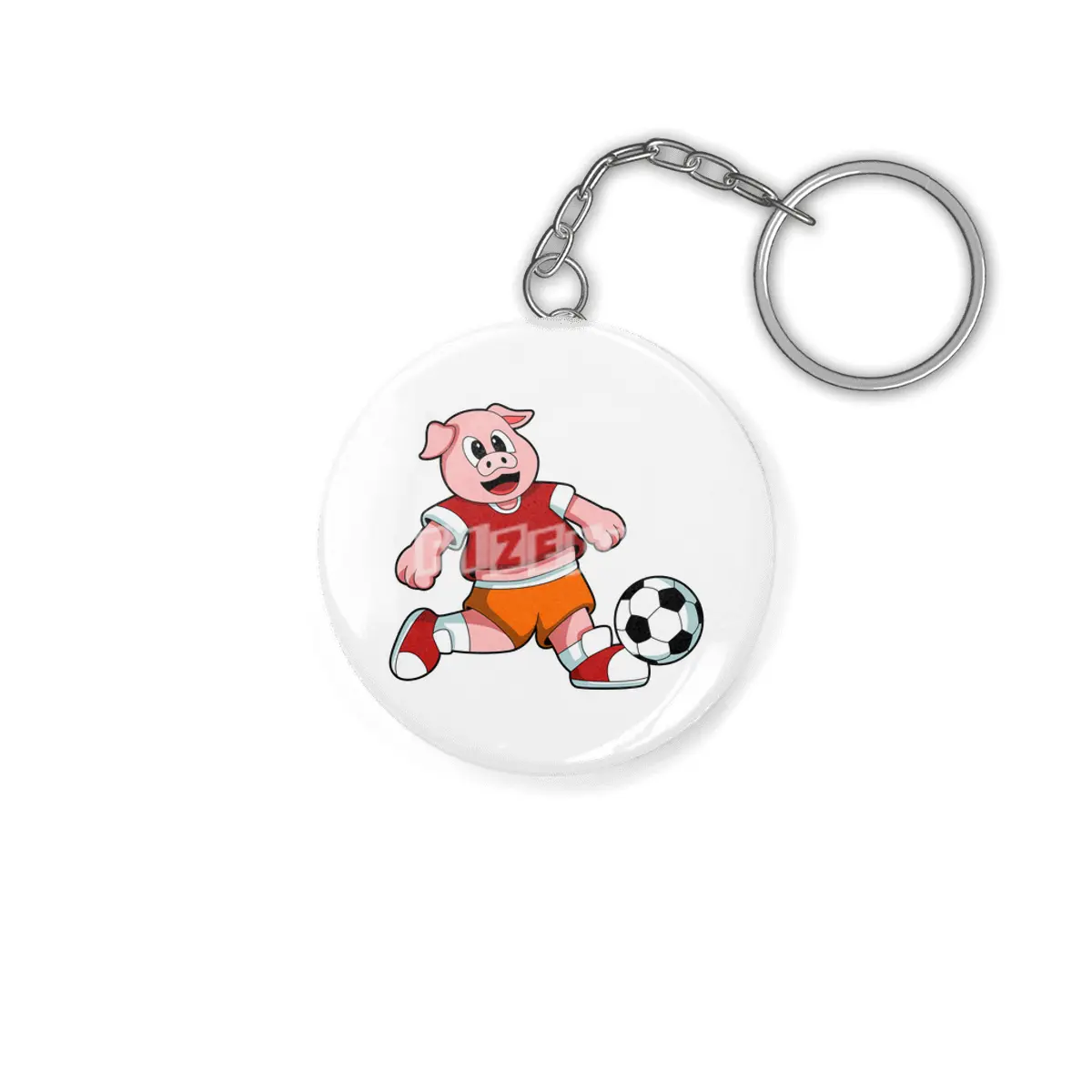 Pig at Sports with Soccer Anahtarlık