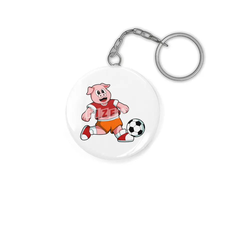 Pig at Sports with Soccer Anahtarlık