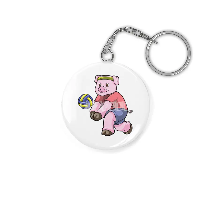 Pig at Sports with Volleyball Anahtarlık