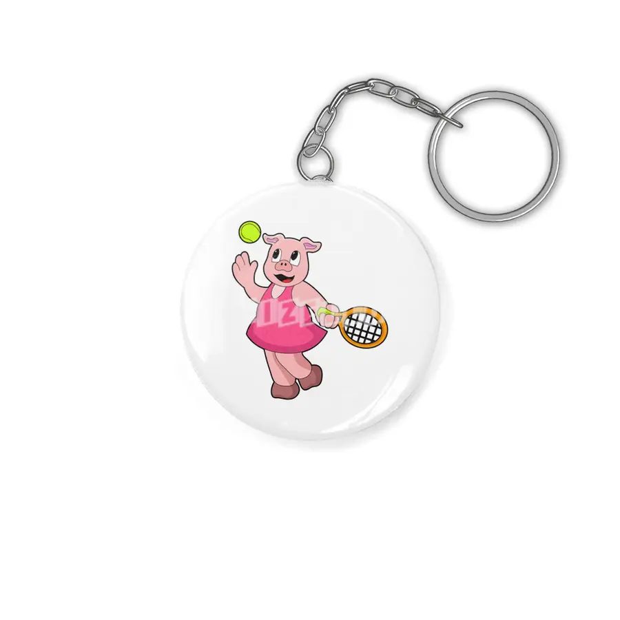 Pig at Tennis with Tennis racket Anahtarlık