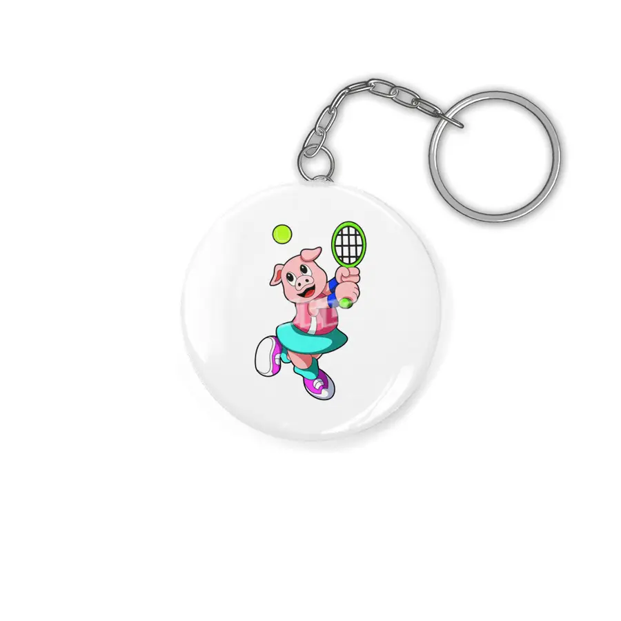Pig at Tennis with Tennis racket & Skirt Anahtarlık