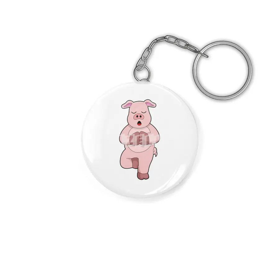 Pig at Yoga on a Leg Anahtarlık