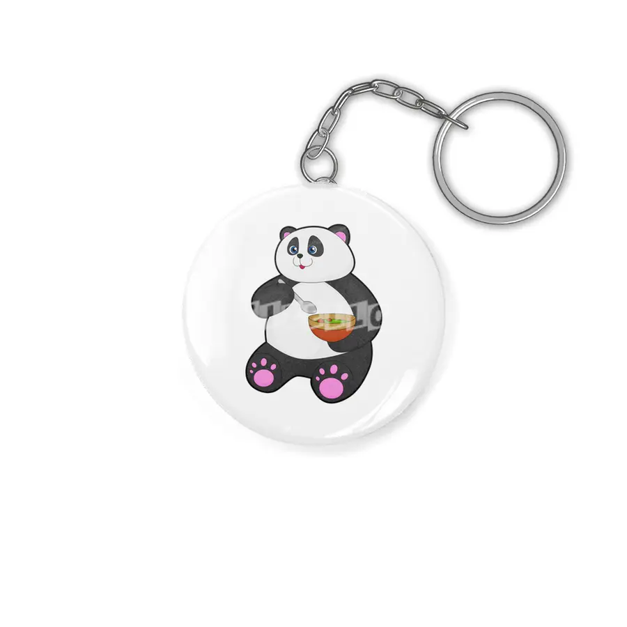 Panda at Eating with Spoon & Bowl Anahtarlık