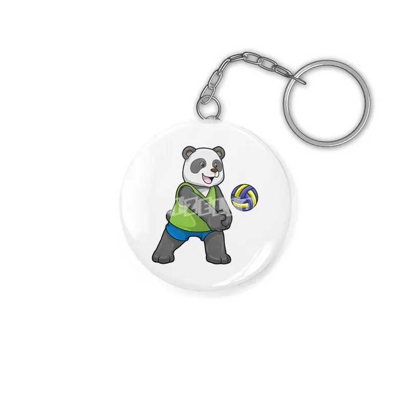 Panda at Sports with Volleyball Anahtarlık