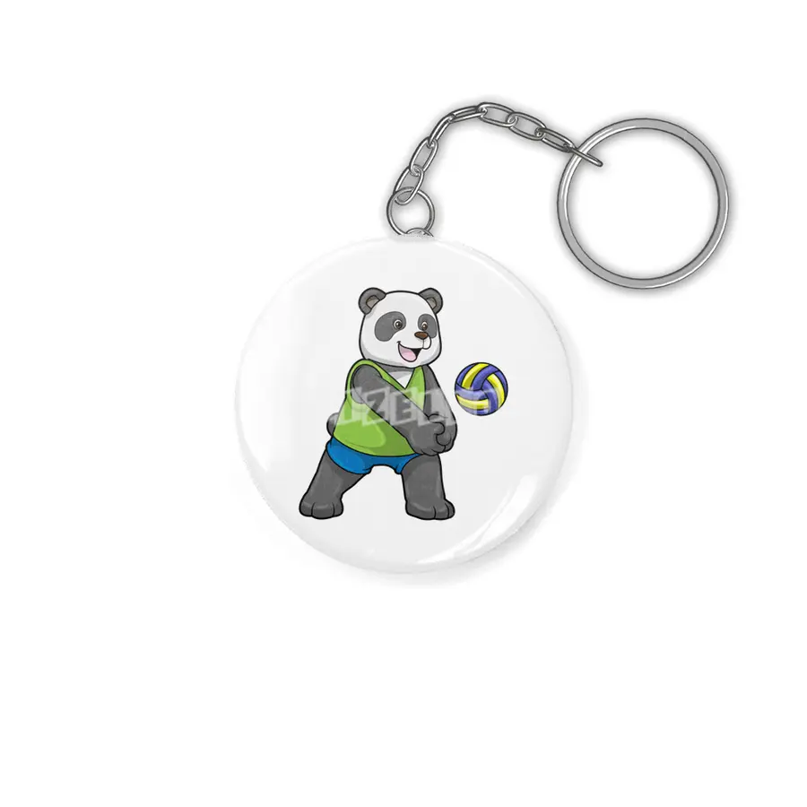 Panda at Sports with Volleyball Anahtarlık