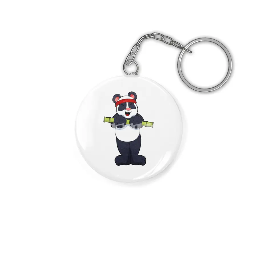 Panda at Work out with Bamboo Weight Anahtarlık