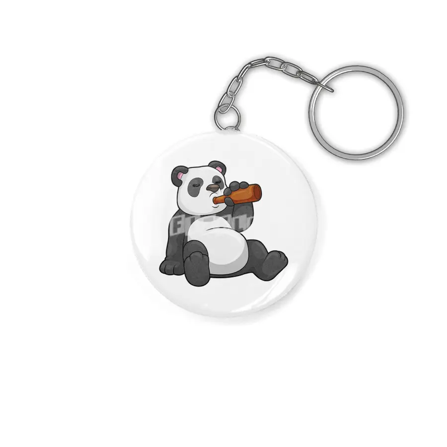 Panda with Bottle of Beer Anahtarlık