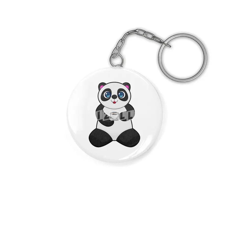 Panda with Cup of Coffee Anahtarlık