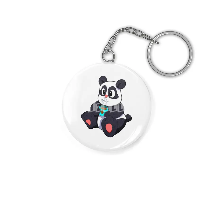 Panda with Cup of Coffee Anahtarlık