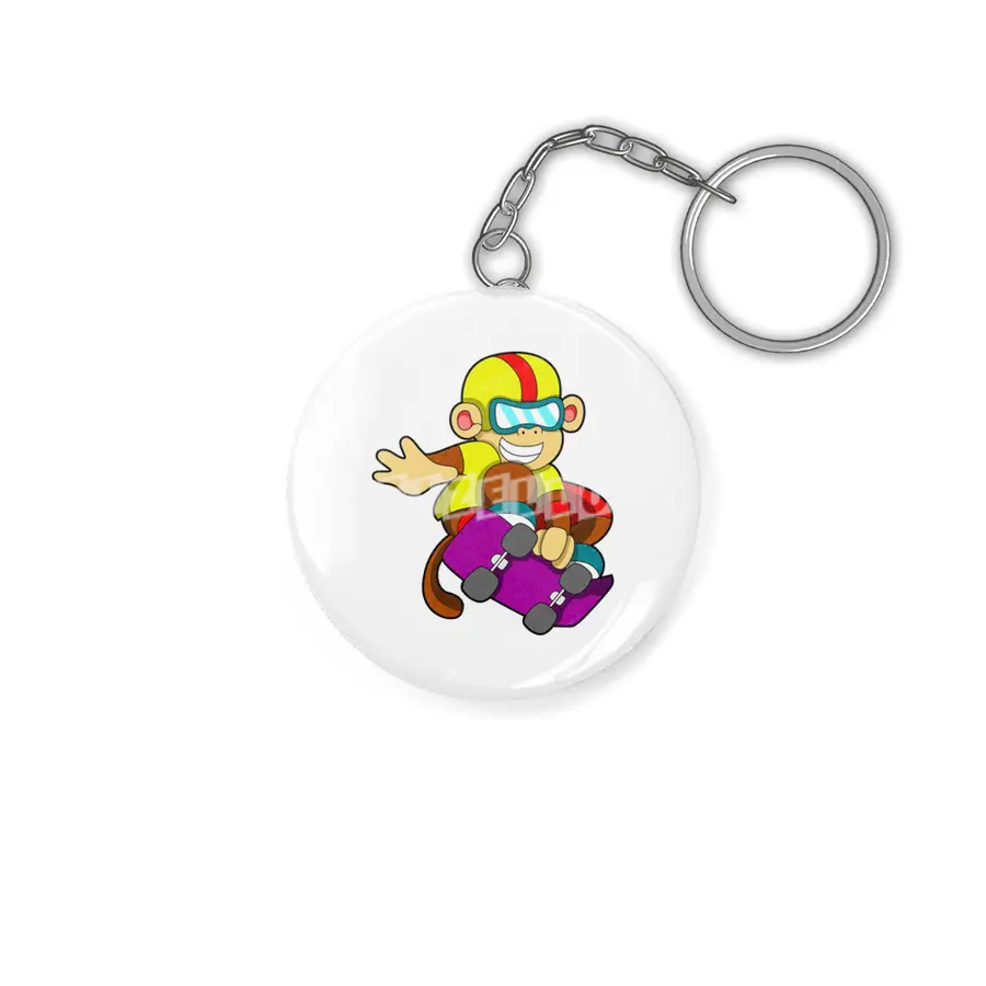 Monkey as Skater with Skateboard & Helmet Anahtarlık