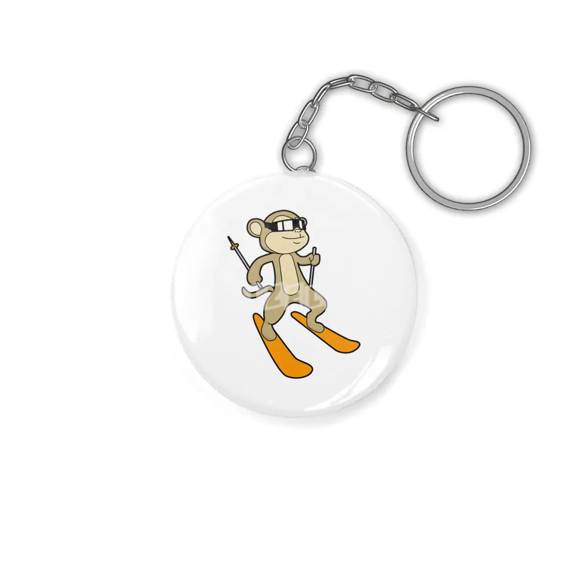 Monkey as Skier with Ski Anahtarlık
