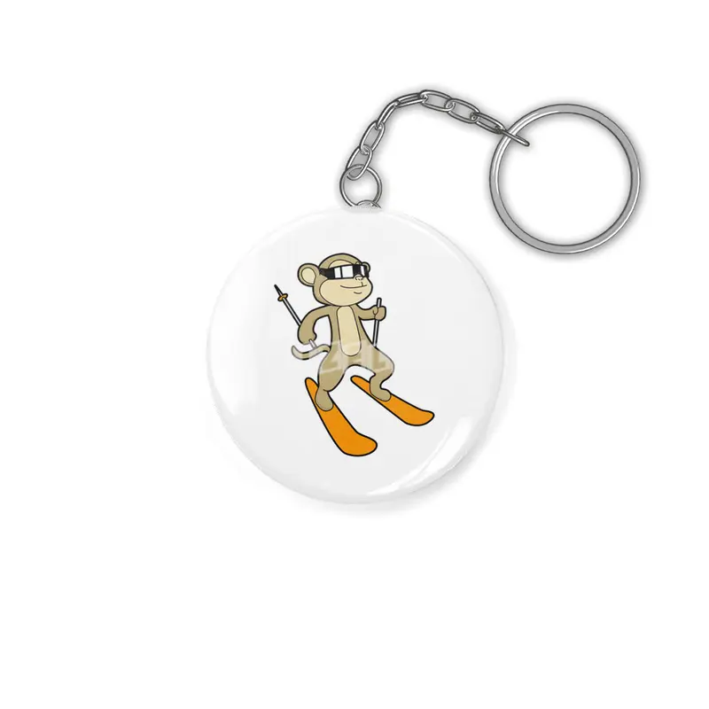 Monkey as Skier with Ski Anahtarlık