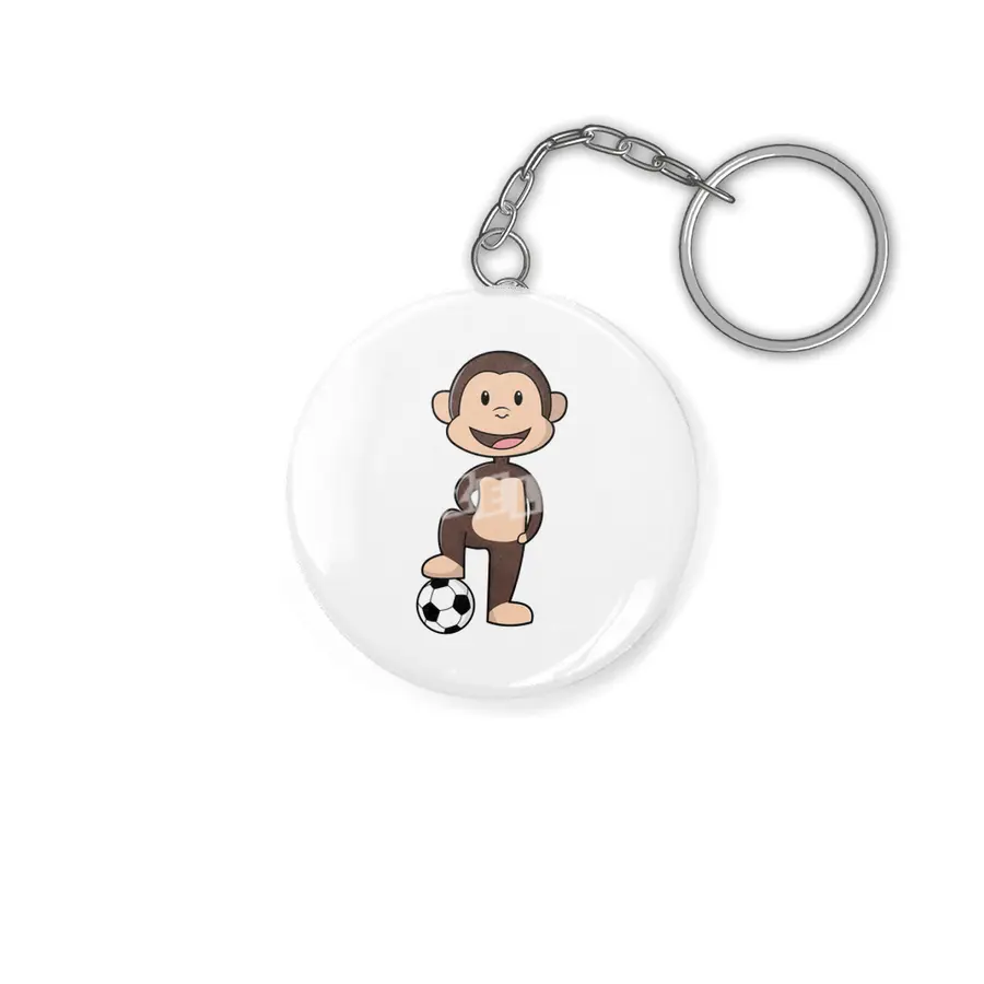 Monkey as Soccer player with Soccer ball Anahtarlık