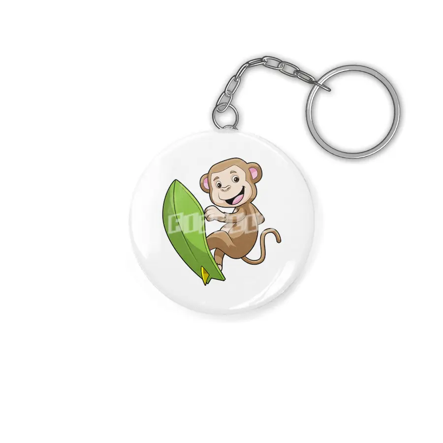 Monkey as Surfer with Surfboard Anahtarlık
