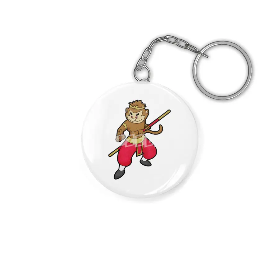 Monkey as Warrior with Staff & Headband Anahtarlık